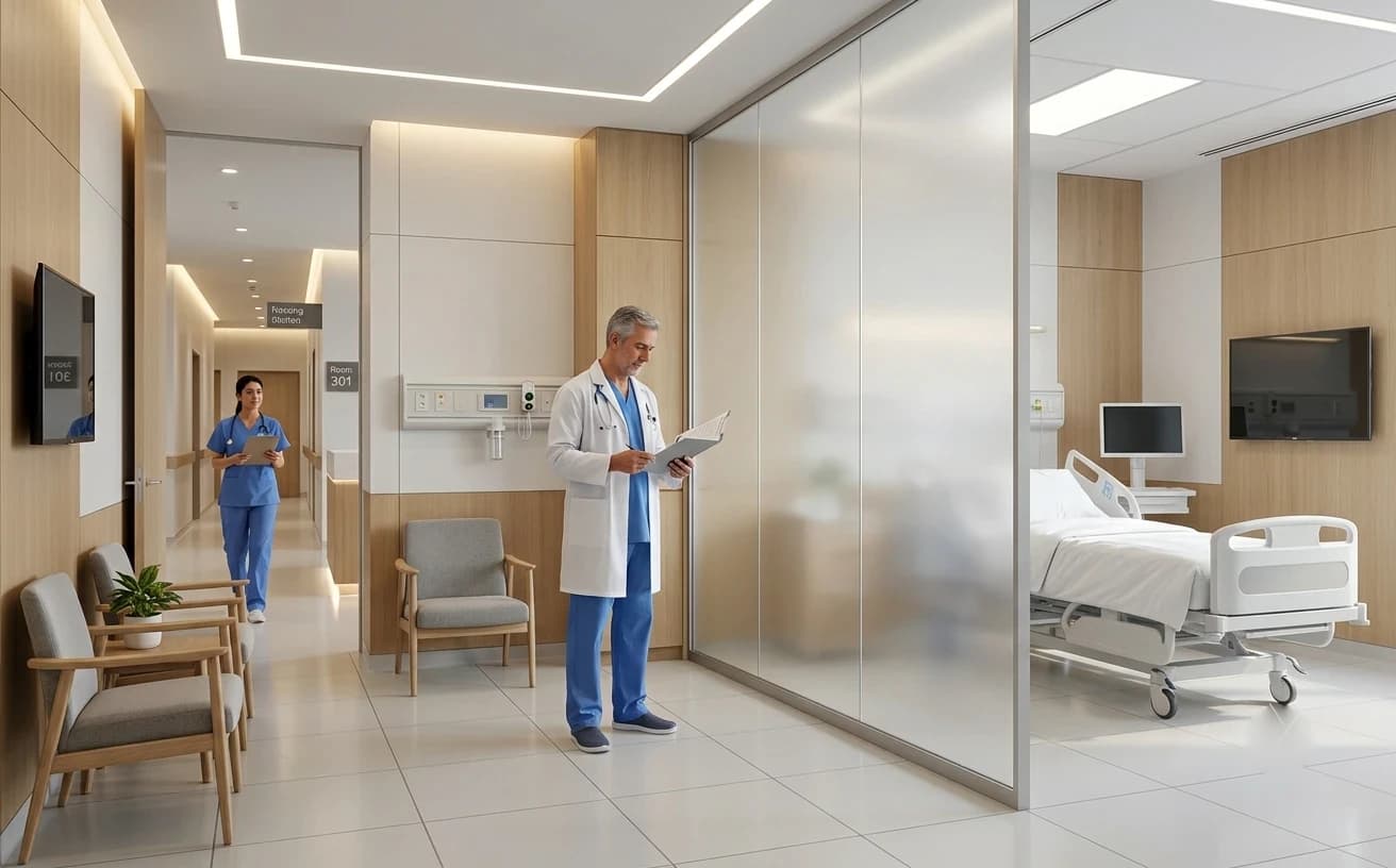 Hospital interior fitted with switchable smart film