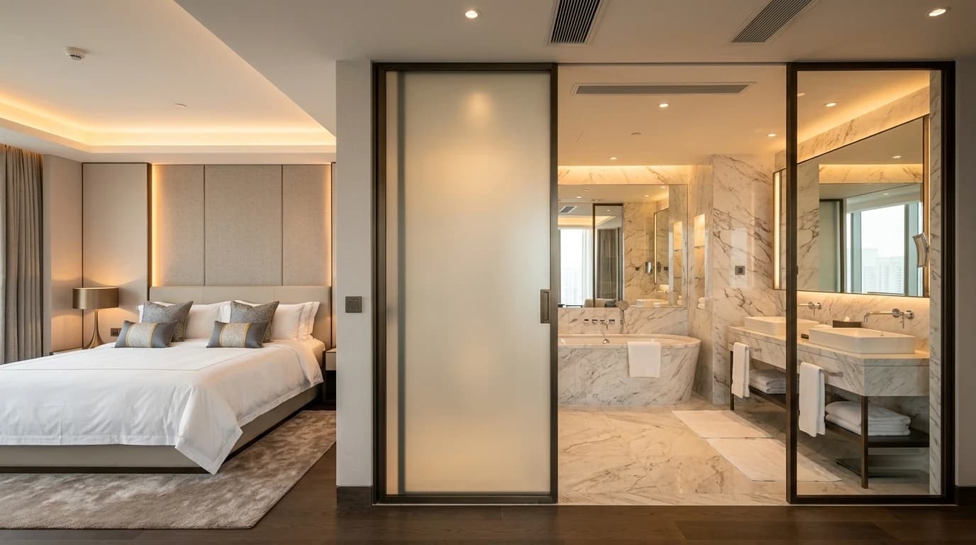 Hotel interior fitted with switchable smart film